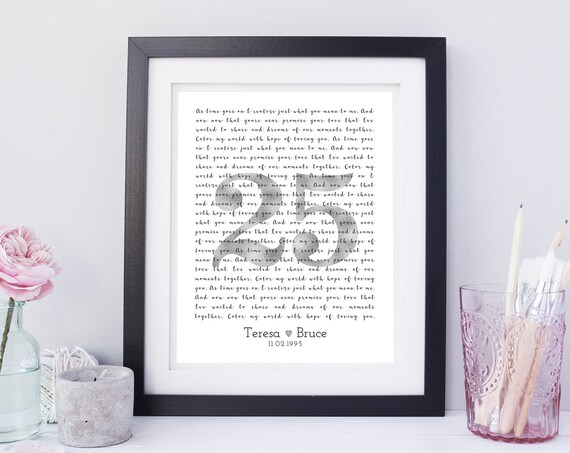 Personalized Custom Ampersand Shaped Song Lyrics Anniversary Poster