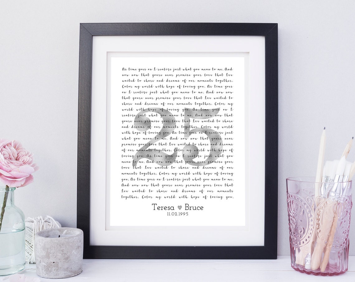 Personalized Custom Ampersand Shaped Song Lyrics Anniversary Poster