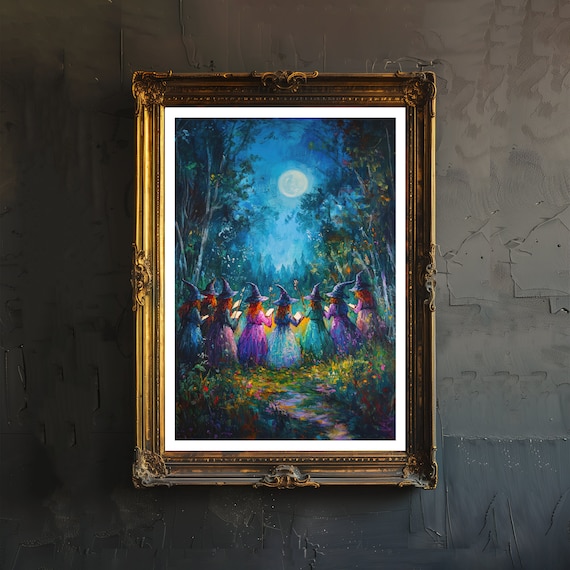 Moonlit Witches Coven Poster Night Forest Ritual Gothic Dark Academia
