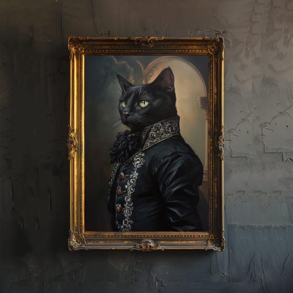 Victorian Black Cat Poster, Dark Academia Art