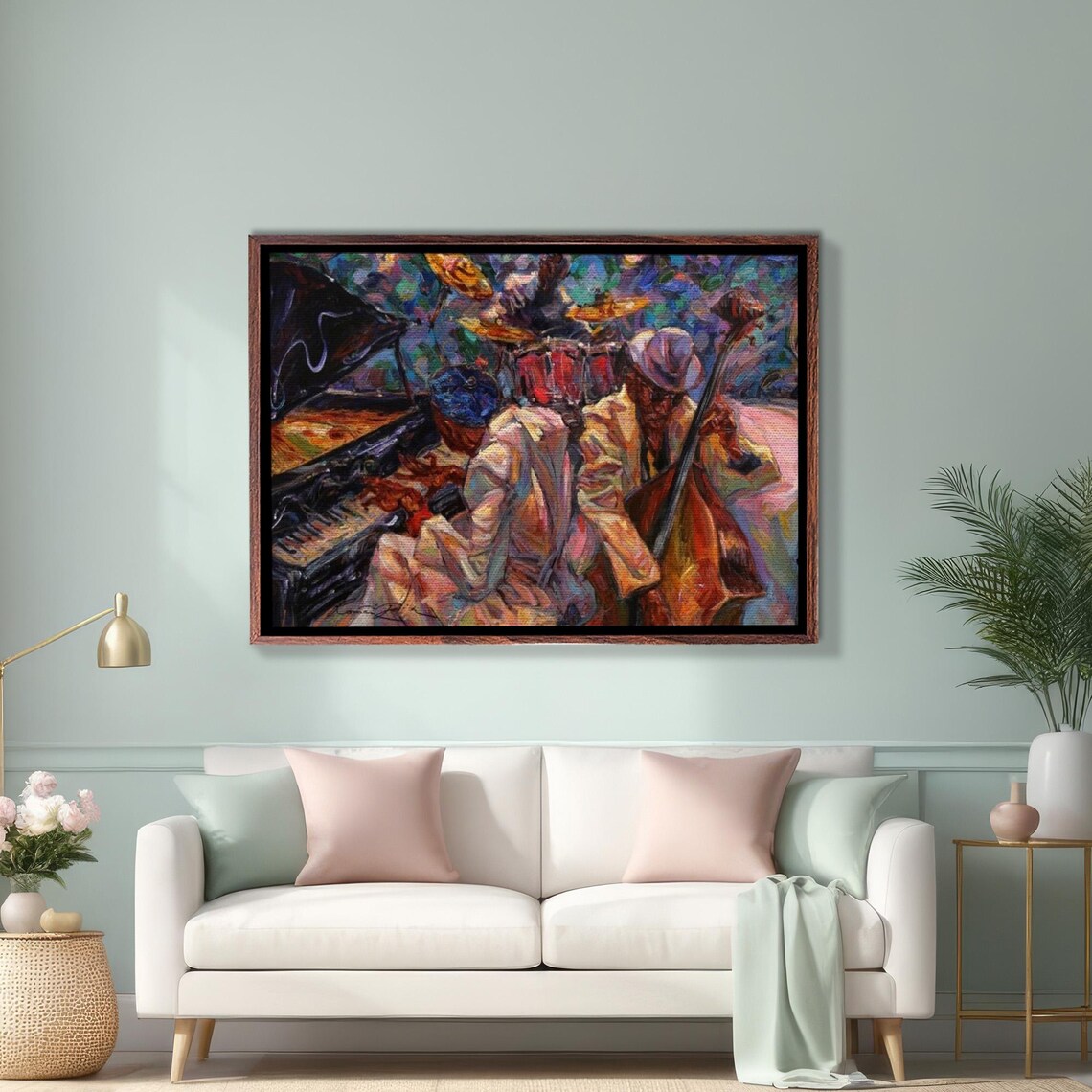Jazz Band Playing Piano Bass And Drums Expressionist Music Painting Poster