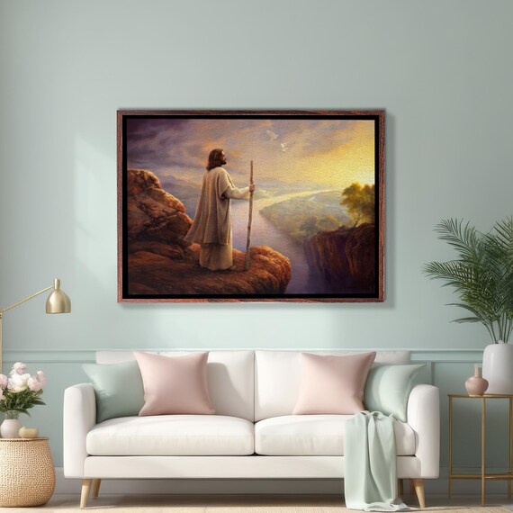 Jesus Christ Standing on a Cliff Overlooking the Valley Poster
