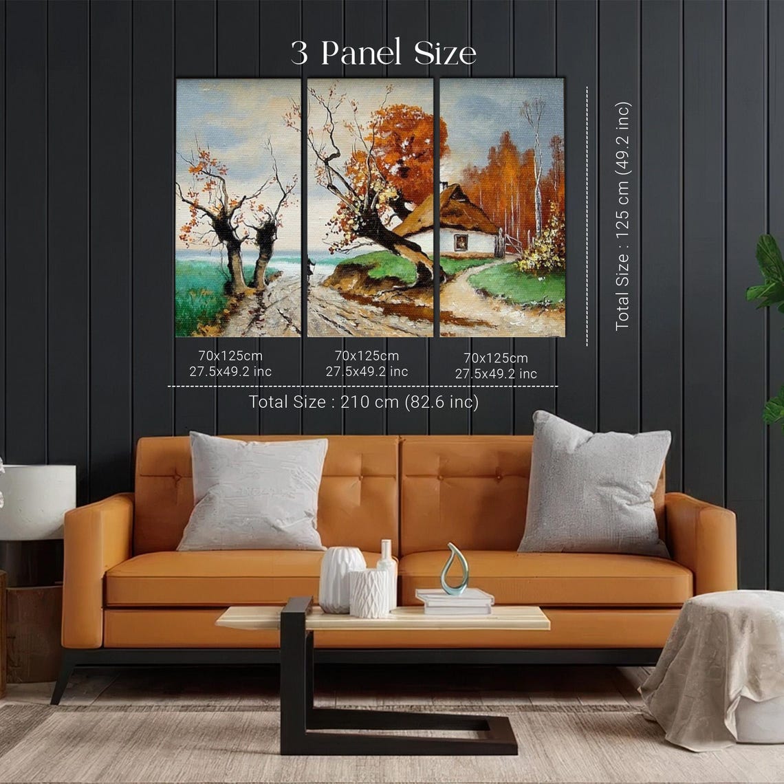 Autumn Village Road Golden Trees White Cottage Landscape Poster - Image 2