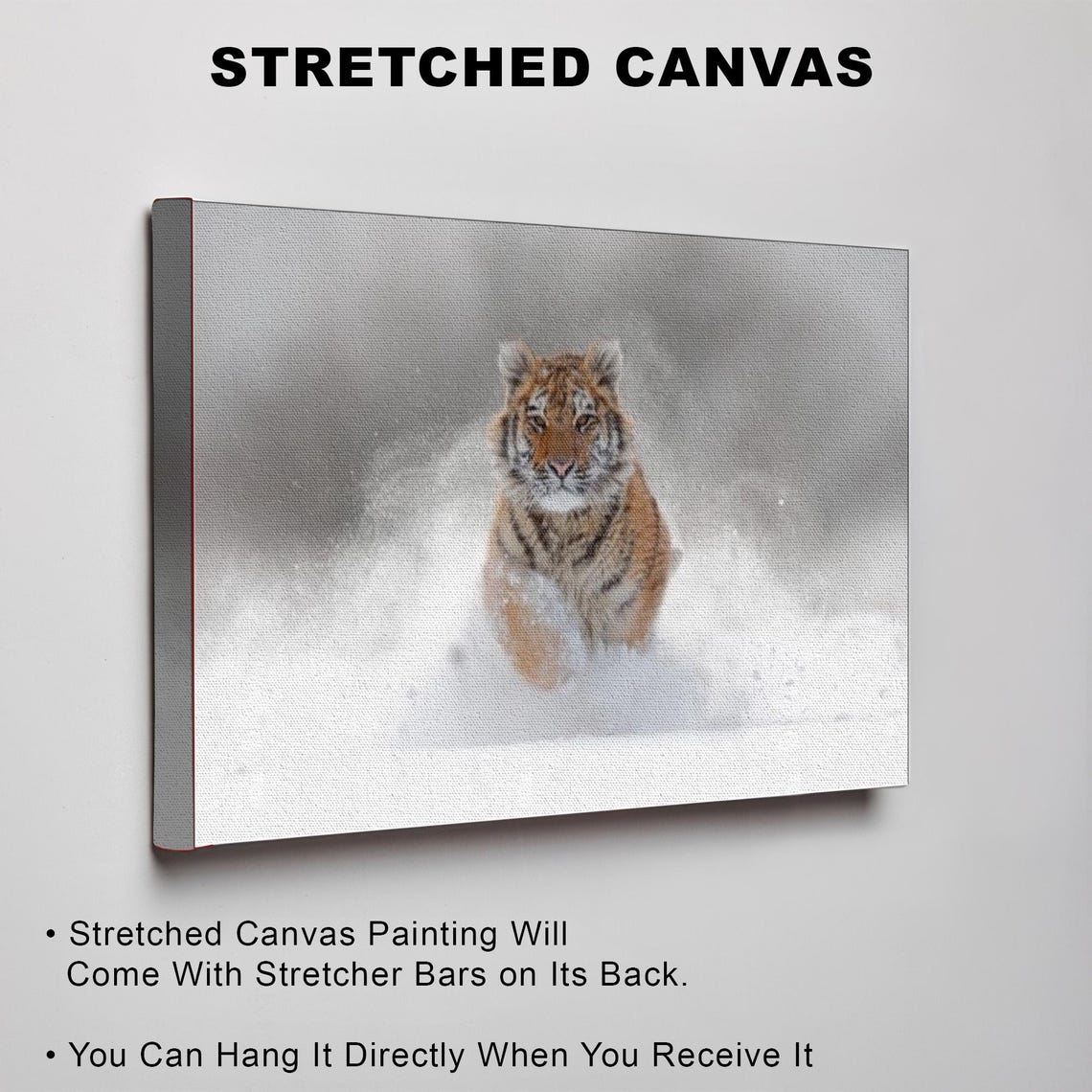 Playful Tiger Cub Running Through Deep Fresh White Snow Poster - Image 3