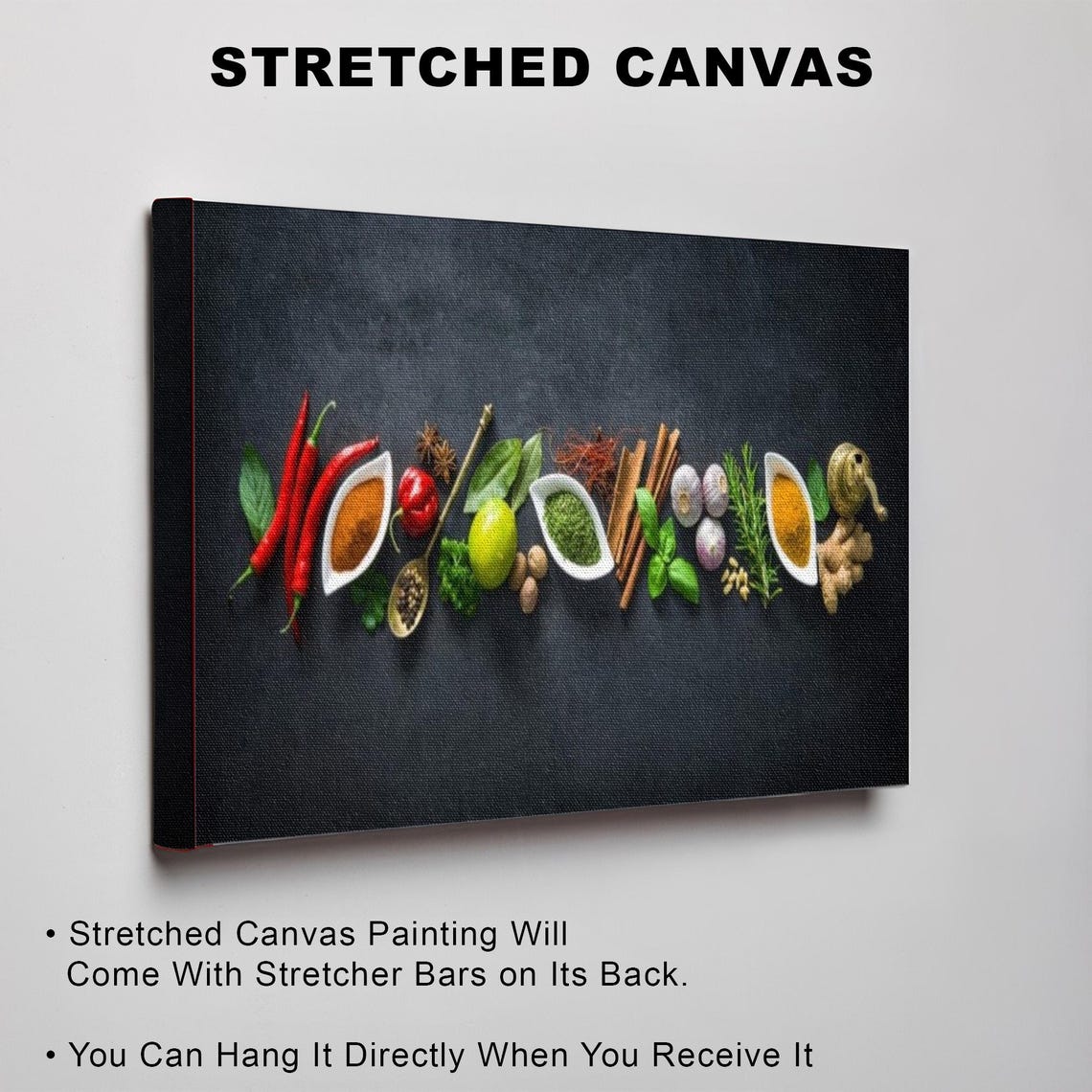Colorful Spices Lined Up On Black Kitchen Decor Table Poster - Image 3