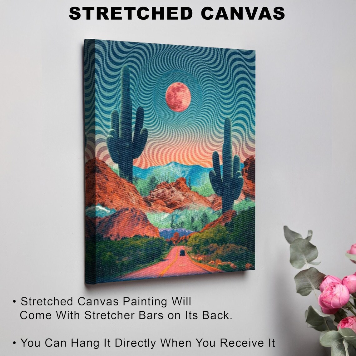 Southwest Desert Road With Giant Saguaro Cacti At Sunset Poster - Image 3