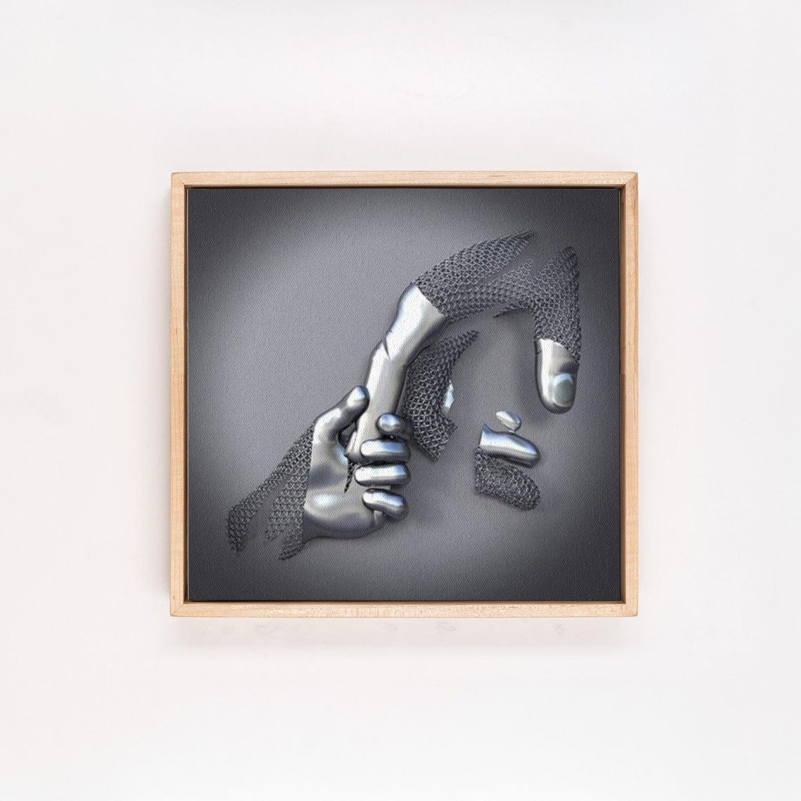 Metallic Silver 3D Reaching Hands Abstract Sculpture Art Poster - Image 4