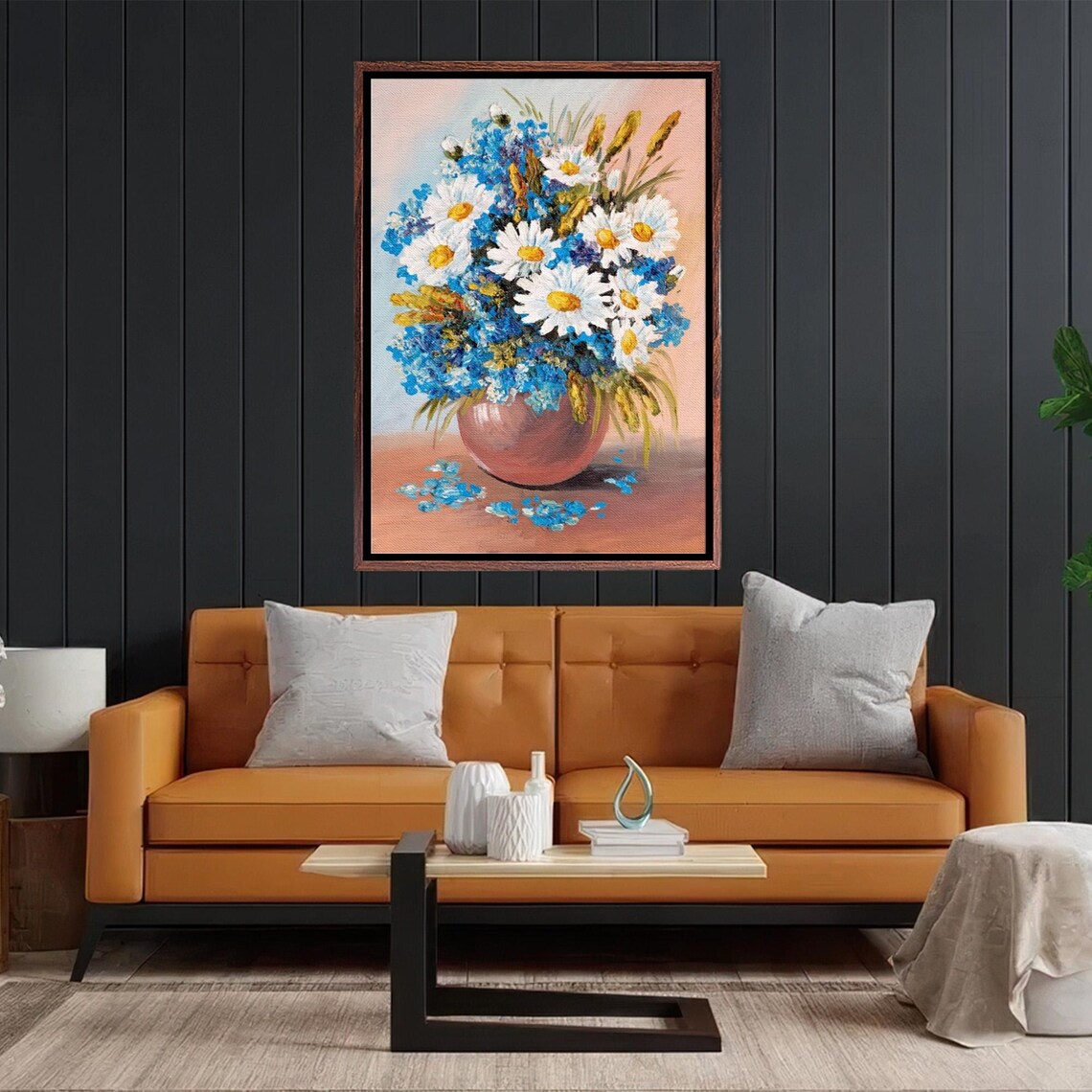 Blue White Wildflowers Terracotta Vase Floral Still Life Poster - Image 2