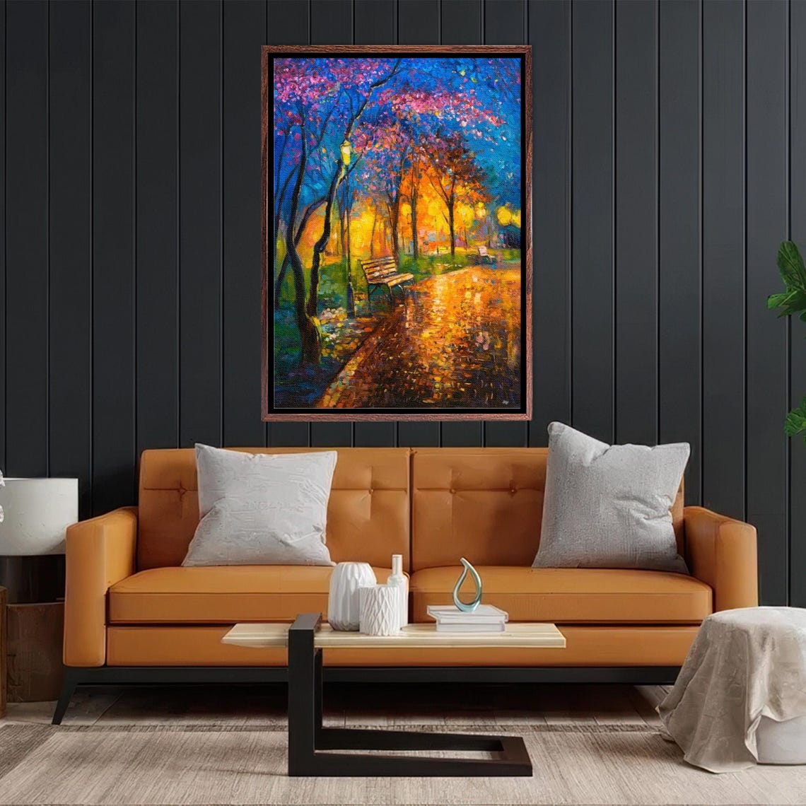 Glowing City Park Path At Night Colorful Impressionist Painting Poster - Image 2
