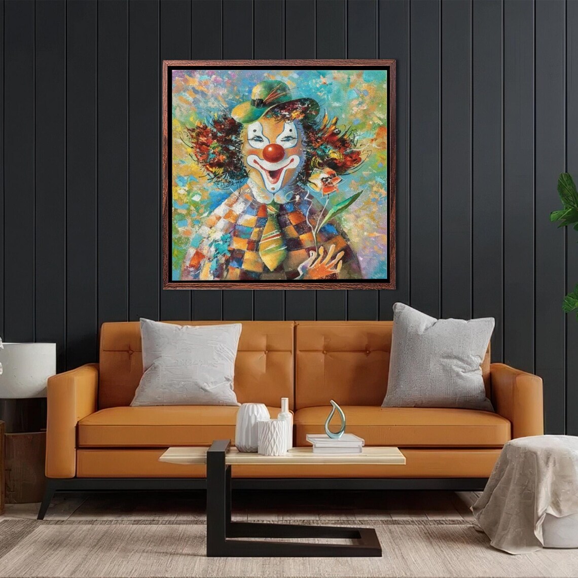 Cheerful Flowery Clown Oil Painting With Red Nose Portrait Poster - Image 2