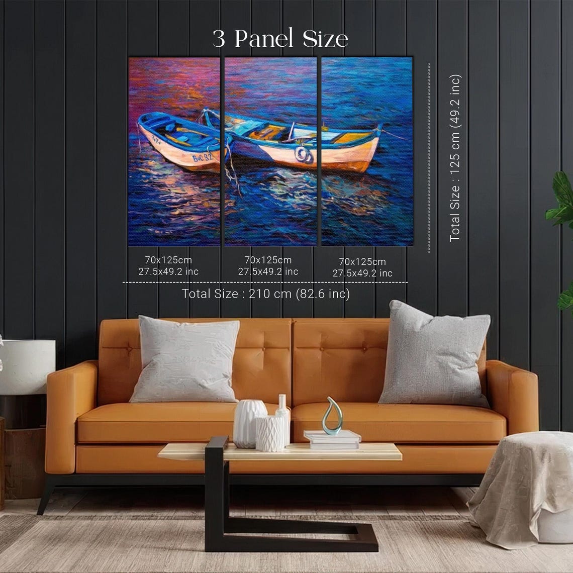 Two Fishing Boats On Shimmering Blue Sea Sunset Painting Poster - Image 2