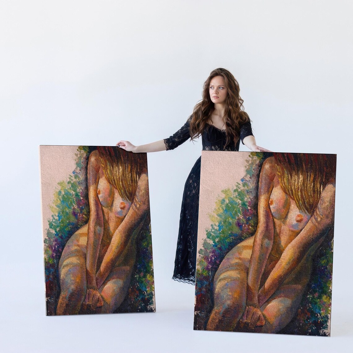 Seated Nude Woman in an Expressive Oil Painting Figure Study Poster - Image 5