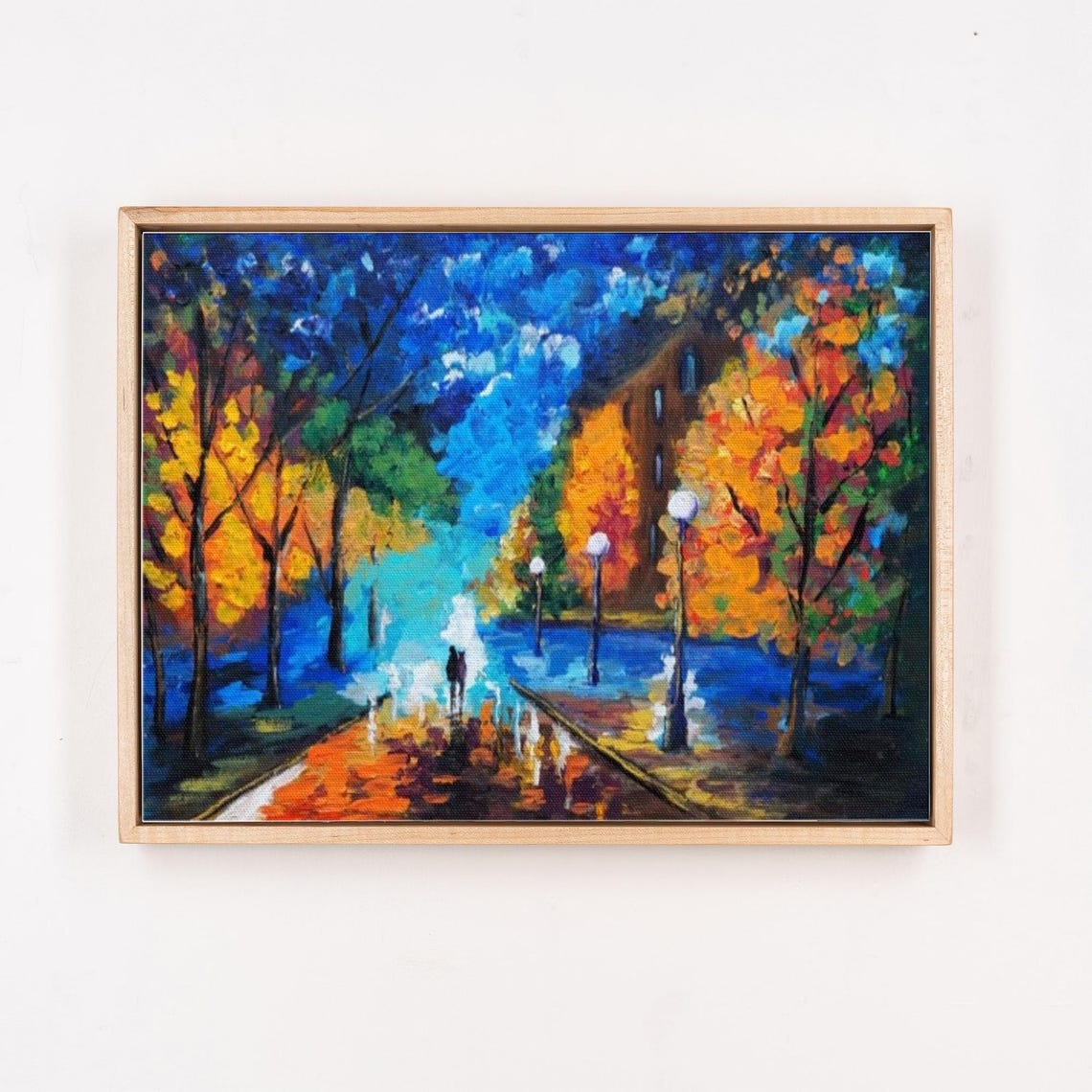 Colorful Rainy Night Park Walkway Impressionist Painting Poster - Image 4