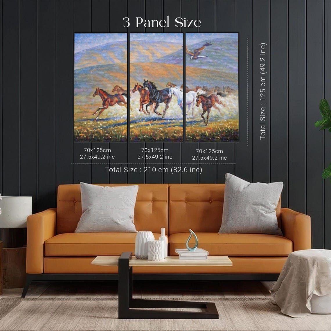 Galloping Wild Horses With Soaring Eagle At Sunset Painting Poster - Image 2