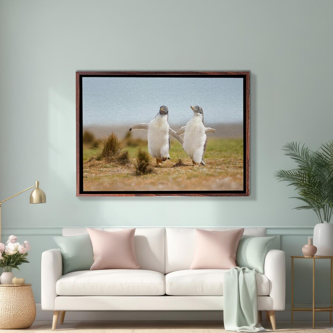 Happy Baby Penguins Waddling Together On The Beach Photo Poster