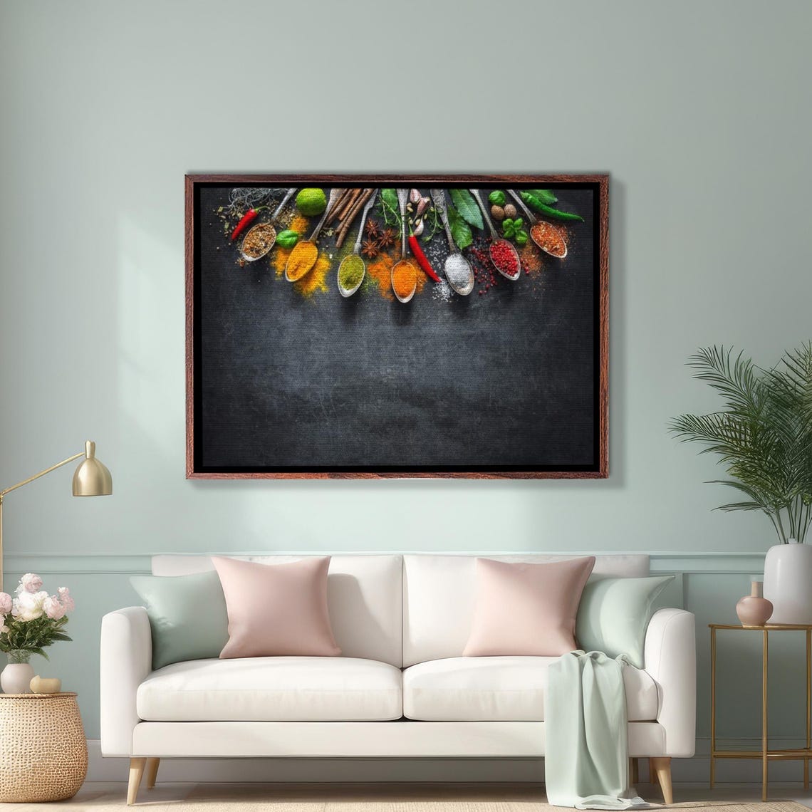 Colorful Spices In Spoons On Dark Background Kitchen Food Poster
