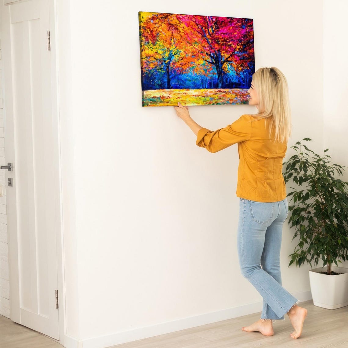 Vivid Autumn Trees In Red Orange Blue Bold Impressionist Poster - Image 5