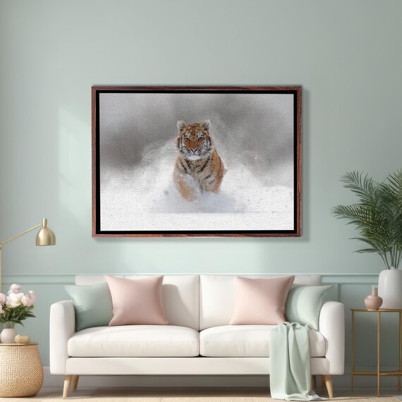 Playful Tiger Cub Running Through Deep Fresh White Snow Poster