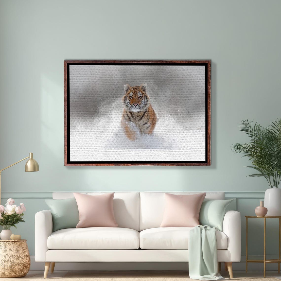 Playful Tiger Cub Running Through Deep Fresh White Snow Poster