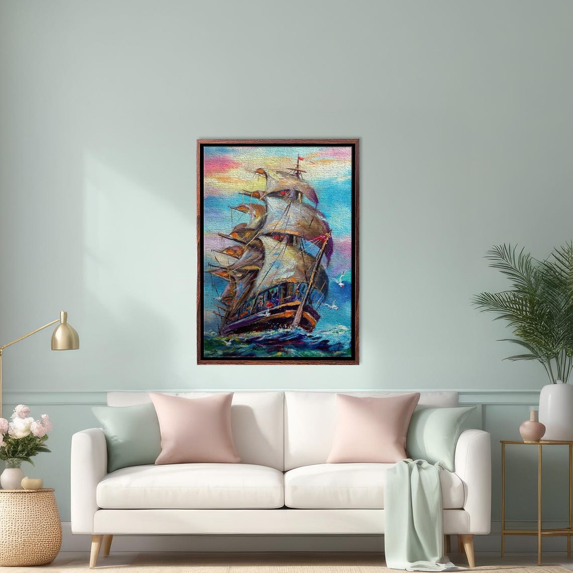 Tall Sailing Ship At Sea Classic Oil Painting Style Ocean Poster