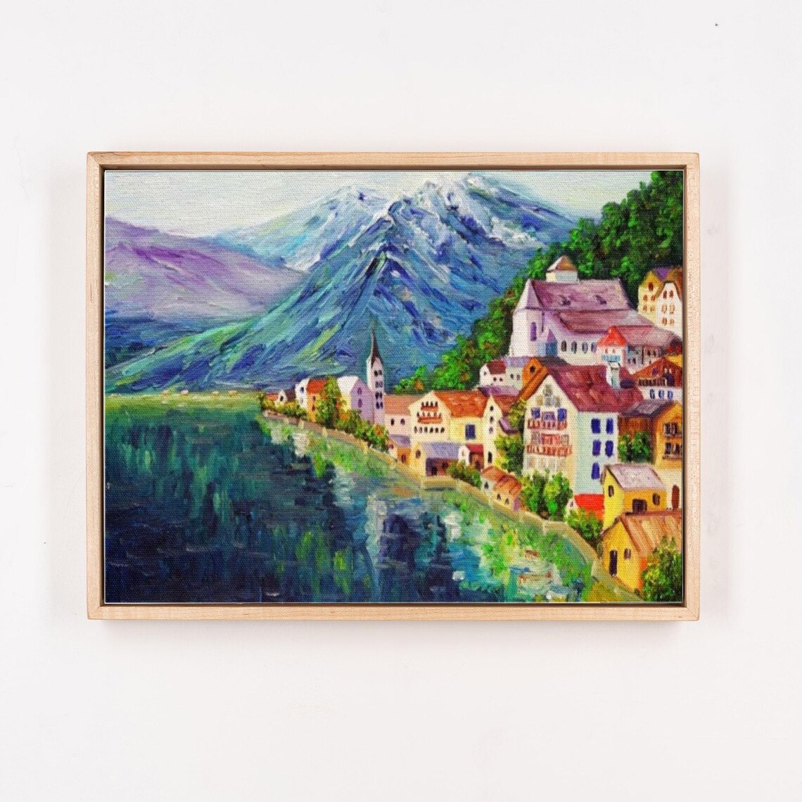 Alpine Lakeside Village With Church And Mountains Painting Poster - Image 4