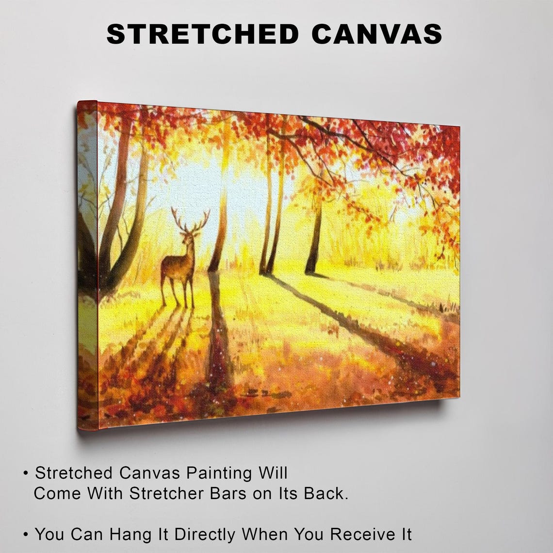 Stag Standing In Golden Autumn Forest With Red Leaves Poster - Image 3