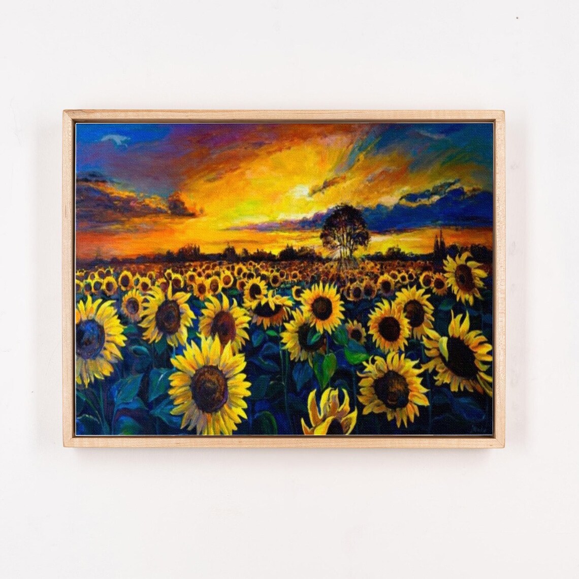 Sunflower Field At Golden Sunset Glowing Oil Painting Art Poster - Image 4