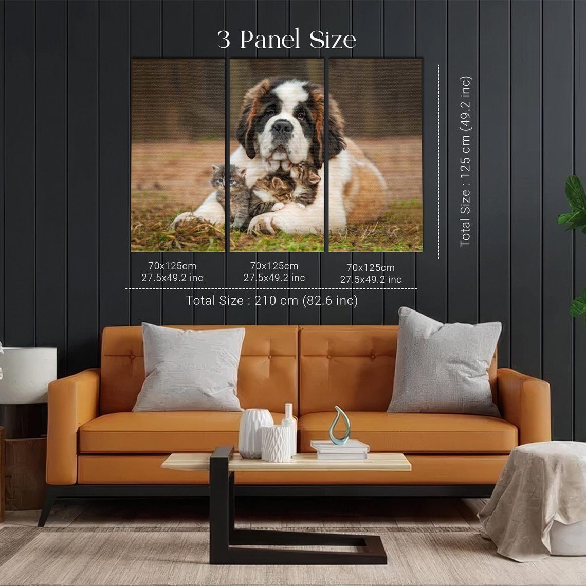 Saint Bernard Dog With Two Tiny Kittens Outdoor Photography Poster - Image 2
