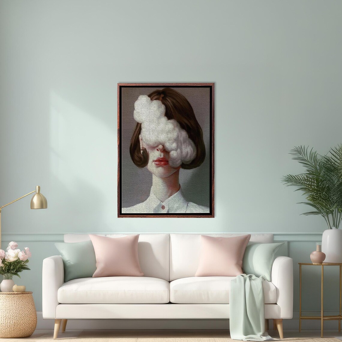 Surreal Woman Portrait With White Cloud Over Her Eyes Poster