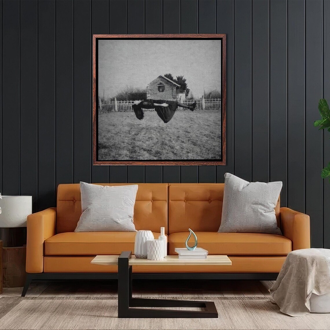 Levitating Woman In Black Dress Before Farmhouse Vintage Photo Poster - Image 2