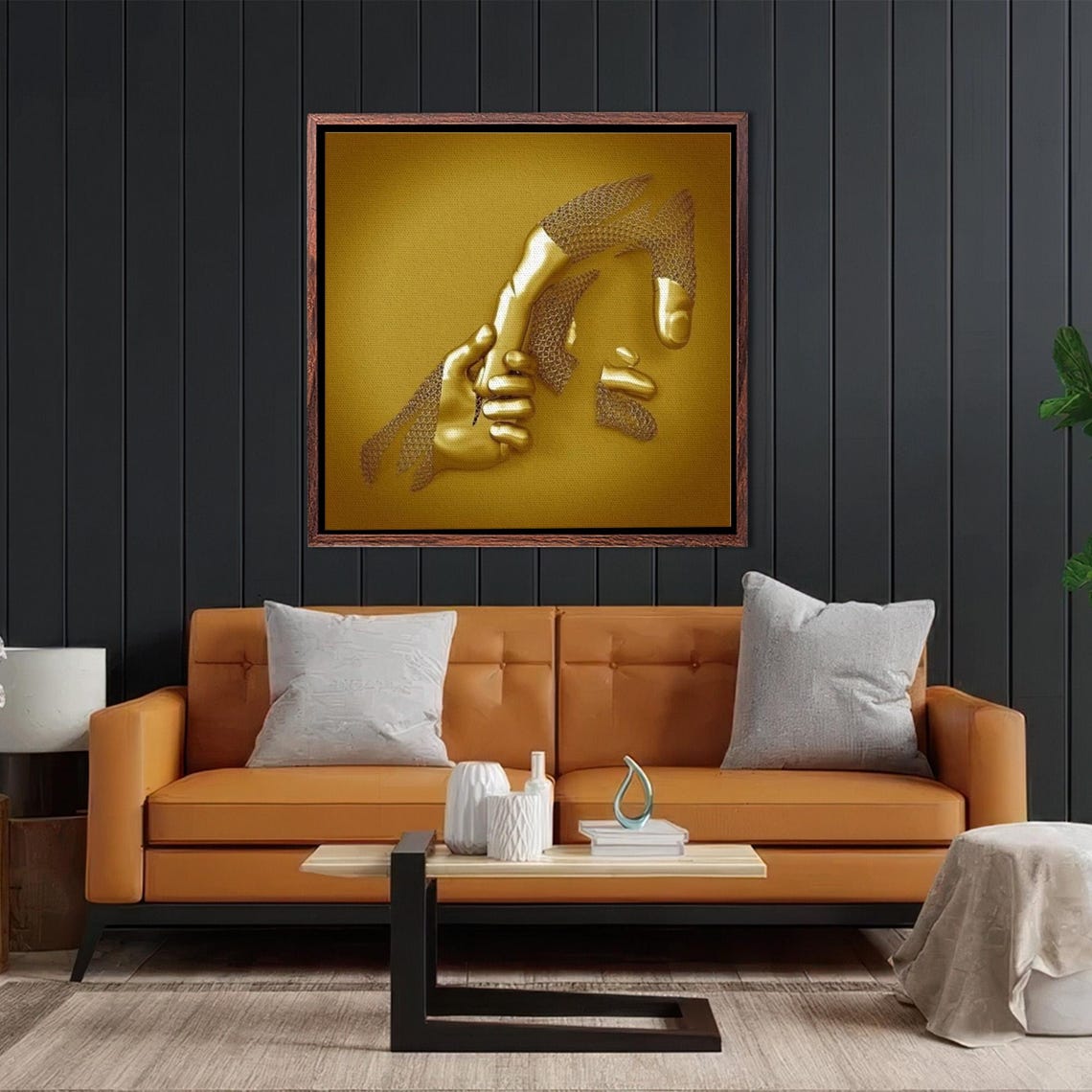 Gold 3D Effect Hands Reaching Surreal Metallic Modern Art Poster - Image 2