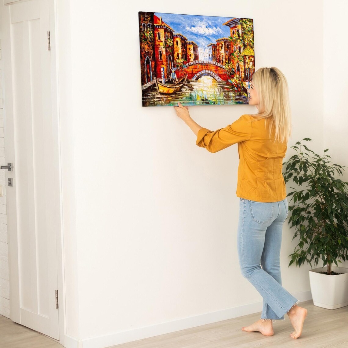 Venice Canal With Gondola And Bridge Oil Painting Scene Poster - Image 5