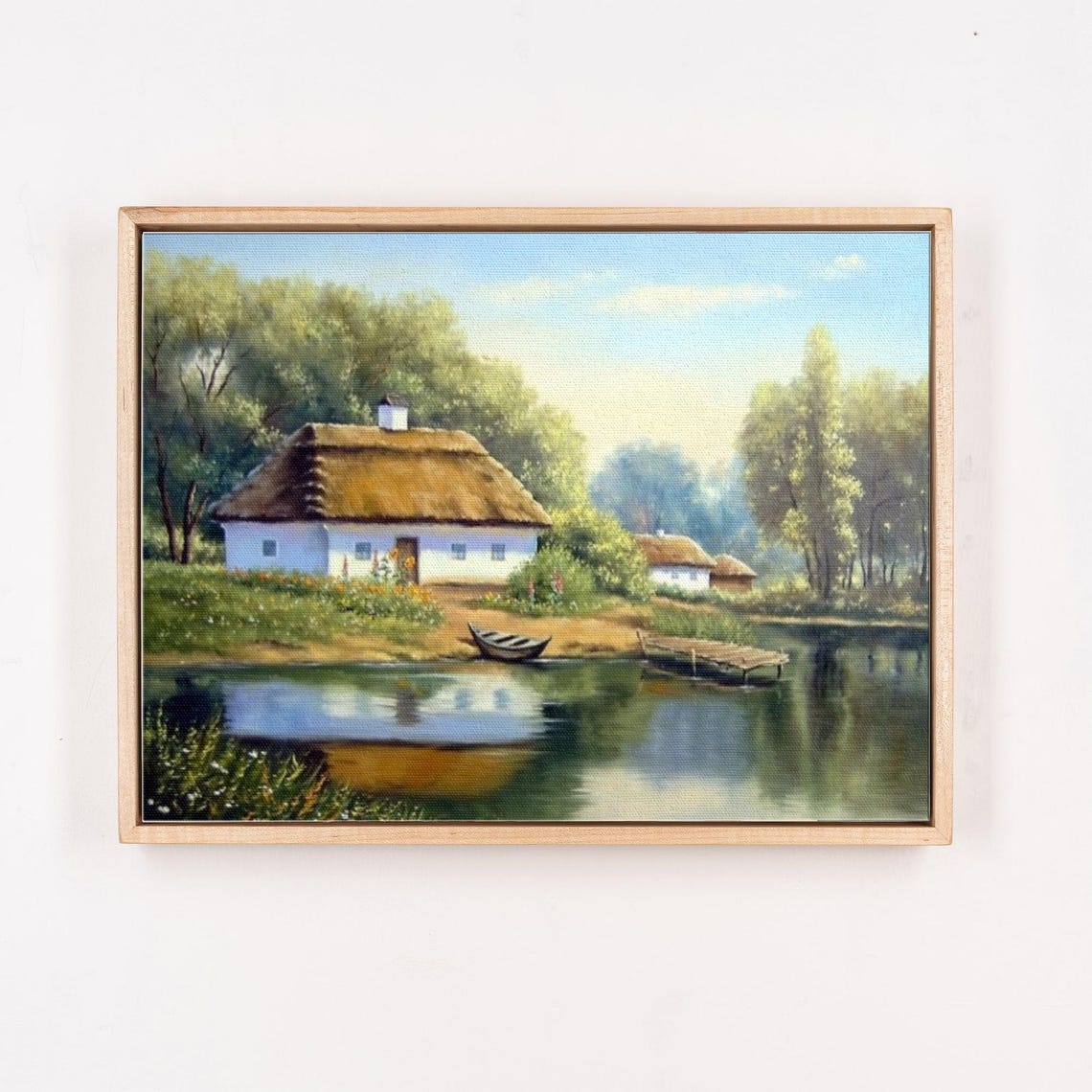 Lake View Village House Oil Painting Look Decorative Wall Art Landscape Wall Table Nature Art Nature Decor - Image 4