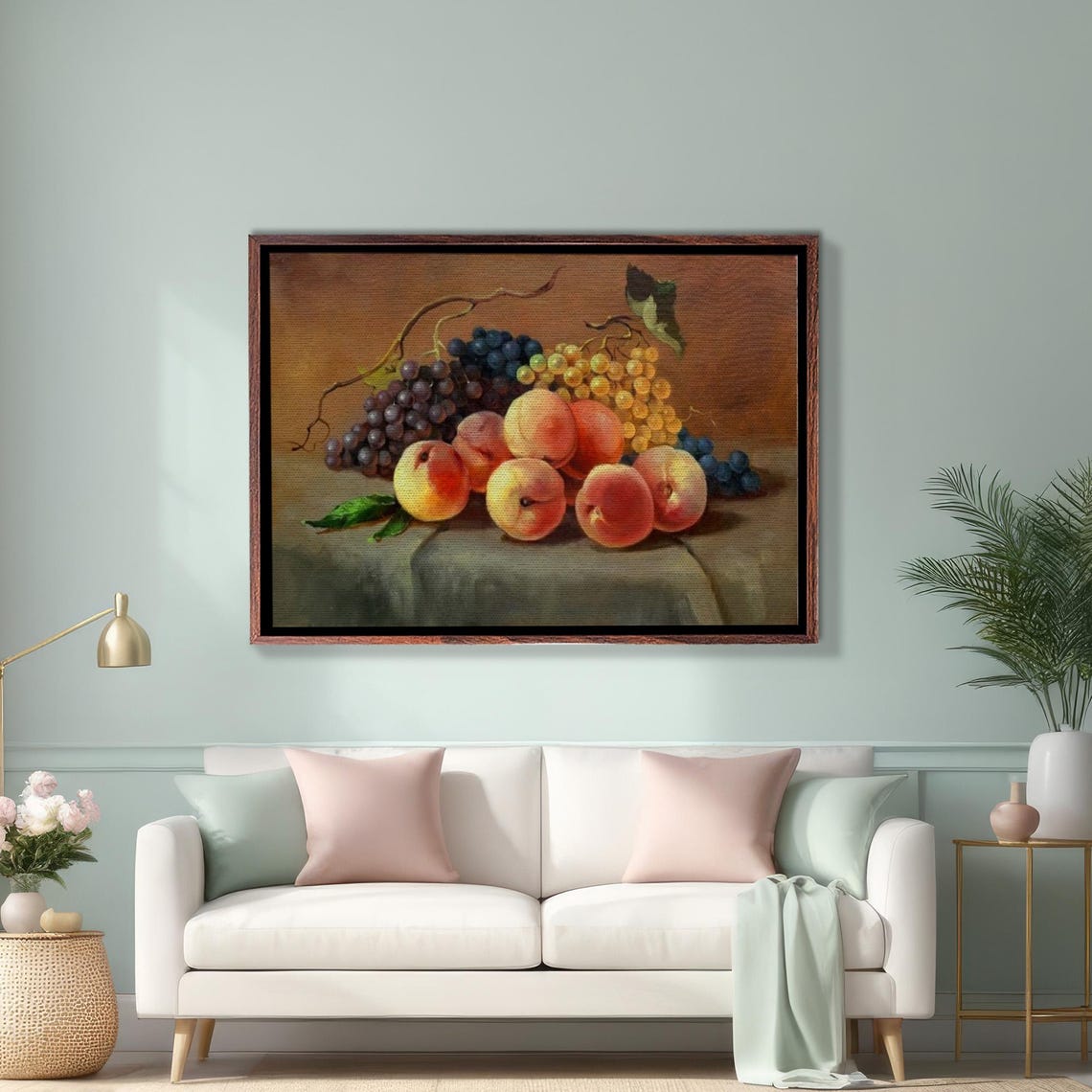 Peaches And Grapes Classic Still Life Painting Scene Art Poster
