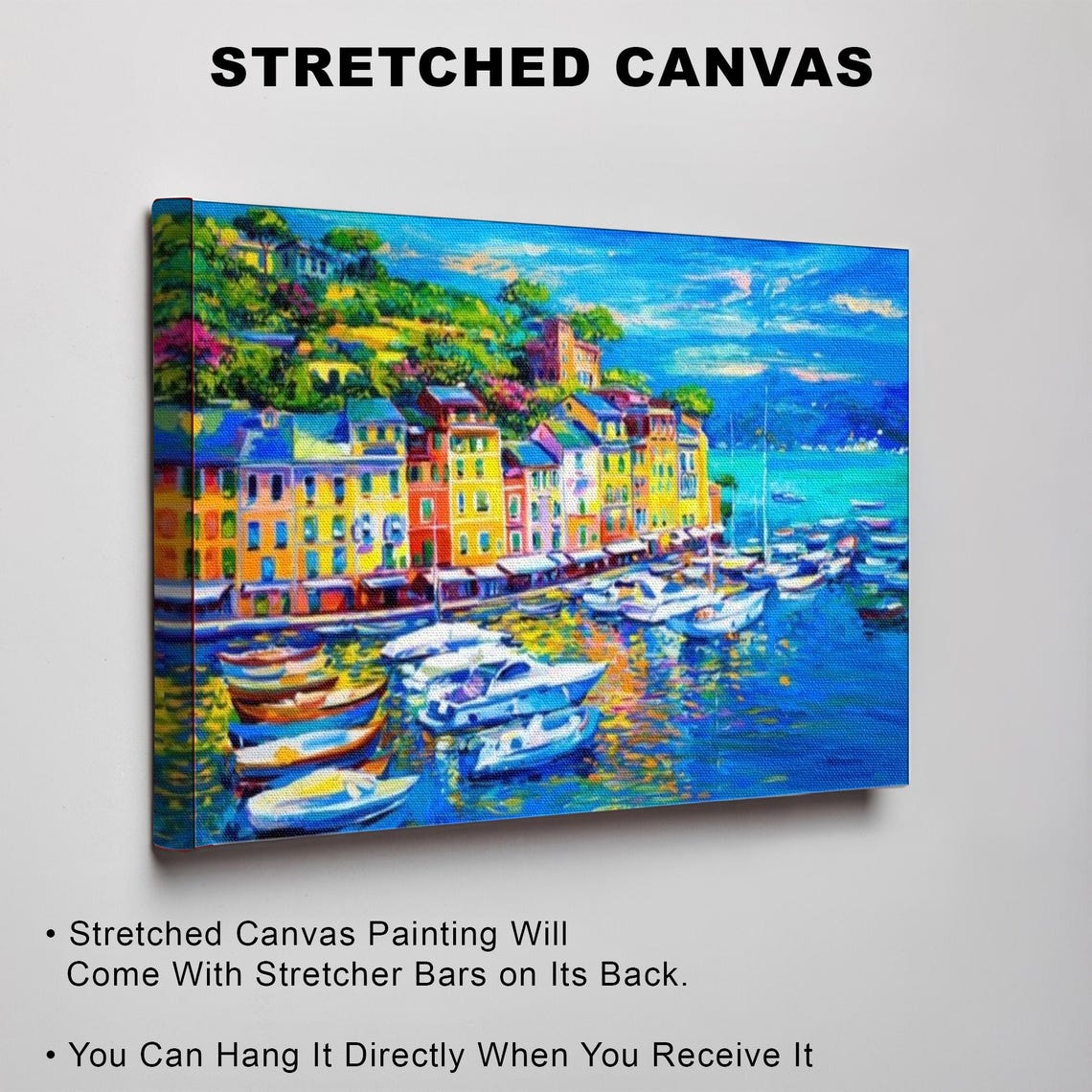 Colorful Mediterranean Harbor Town with Boats Painting Poster - Image 3