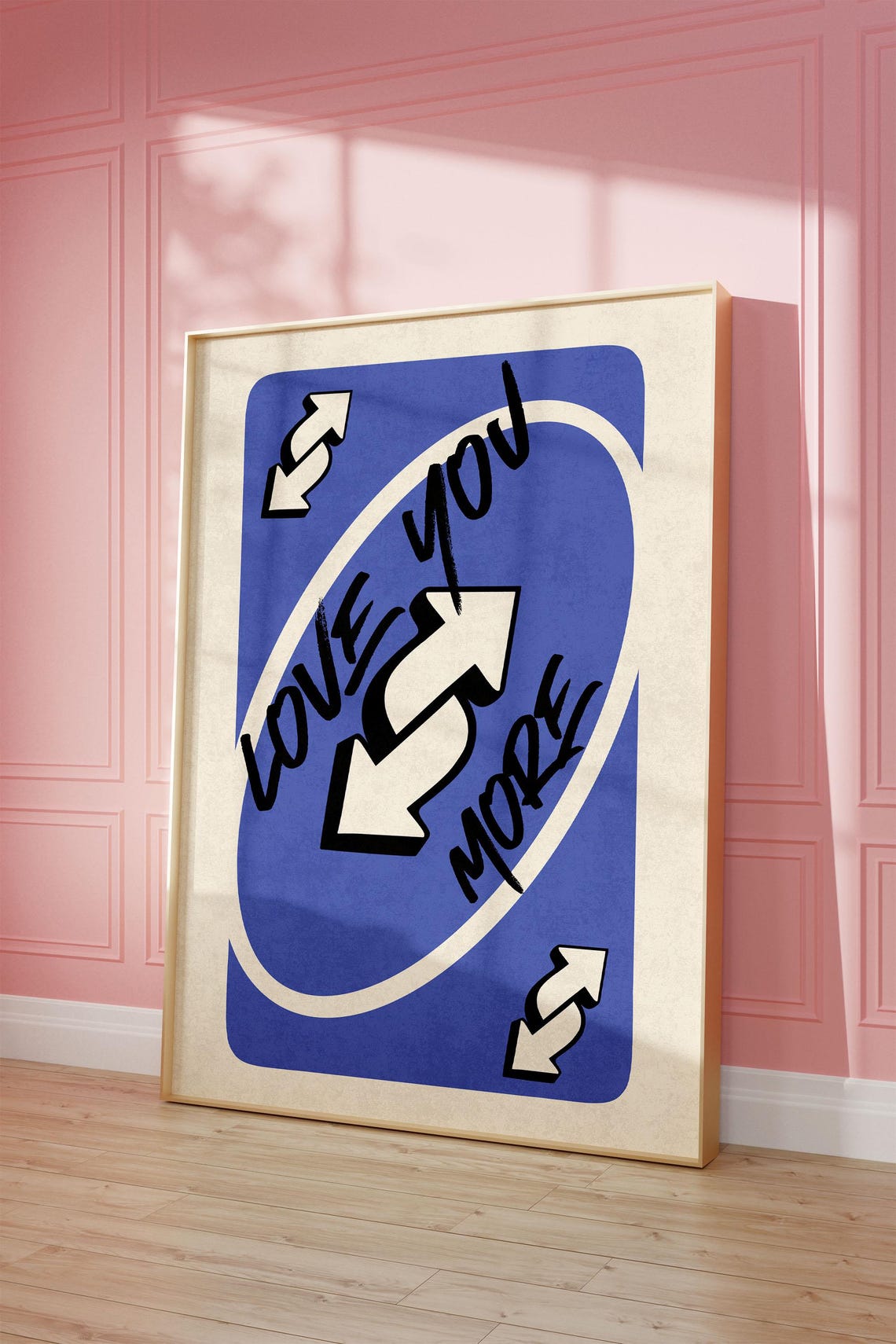 Love You More Slate Blue Playing Card Retro Reverse Trendy Poster - Image 3
