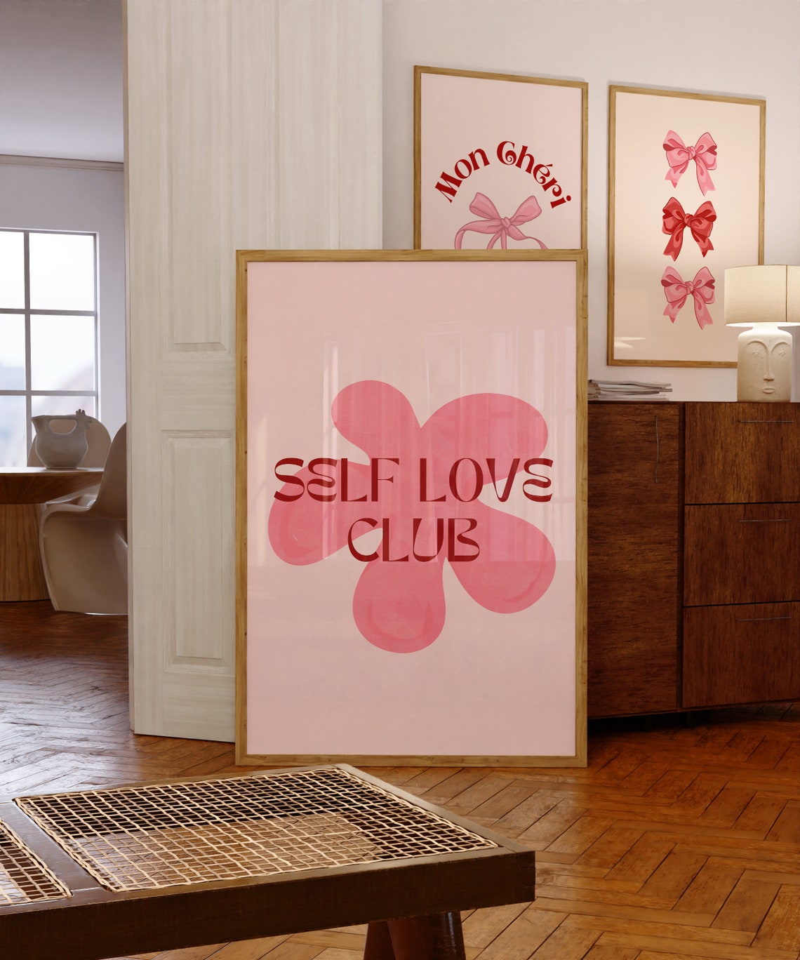 Self Love Club Pink Flower Retro Motivational Quote Typography Poster - Image 4