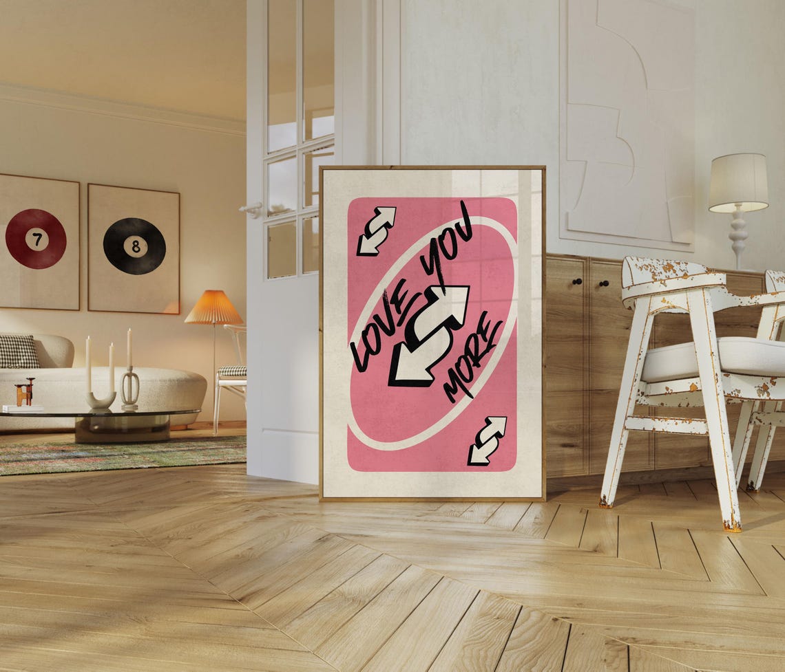Love You More Pink UNO Reverse Card Valentines Room Art Poster - Image 2