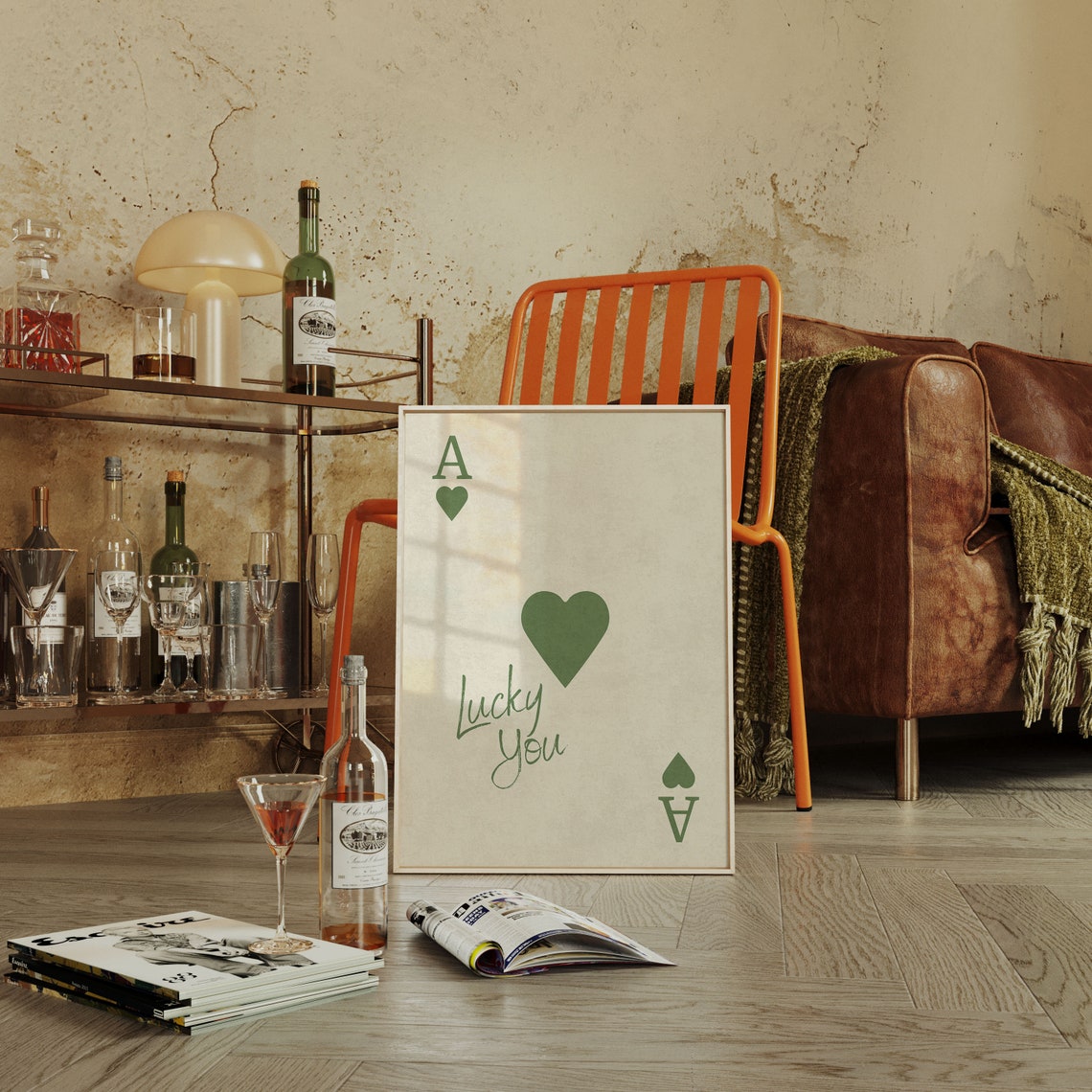 Lucky You Green Ace of Hearts Playing Card Retro Style Poster - Image 2