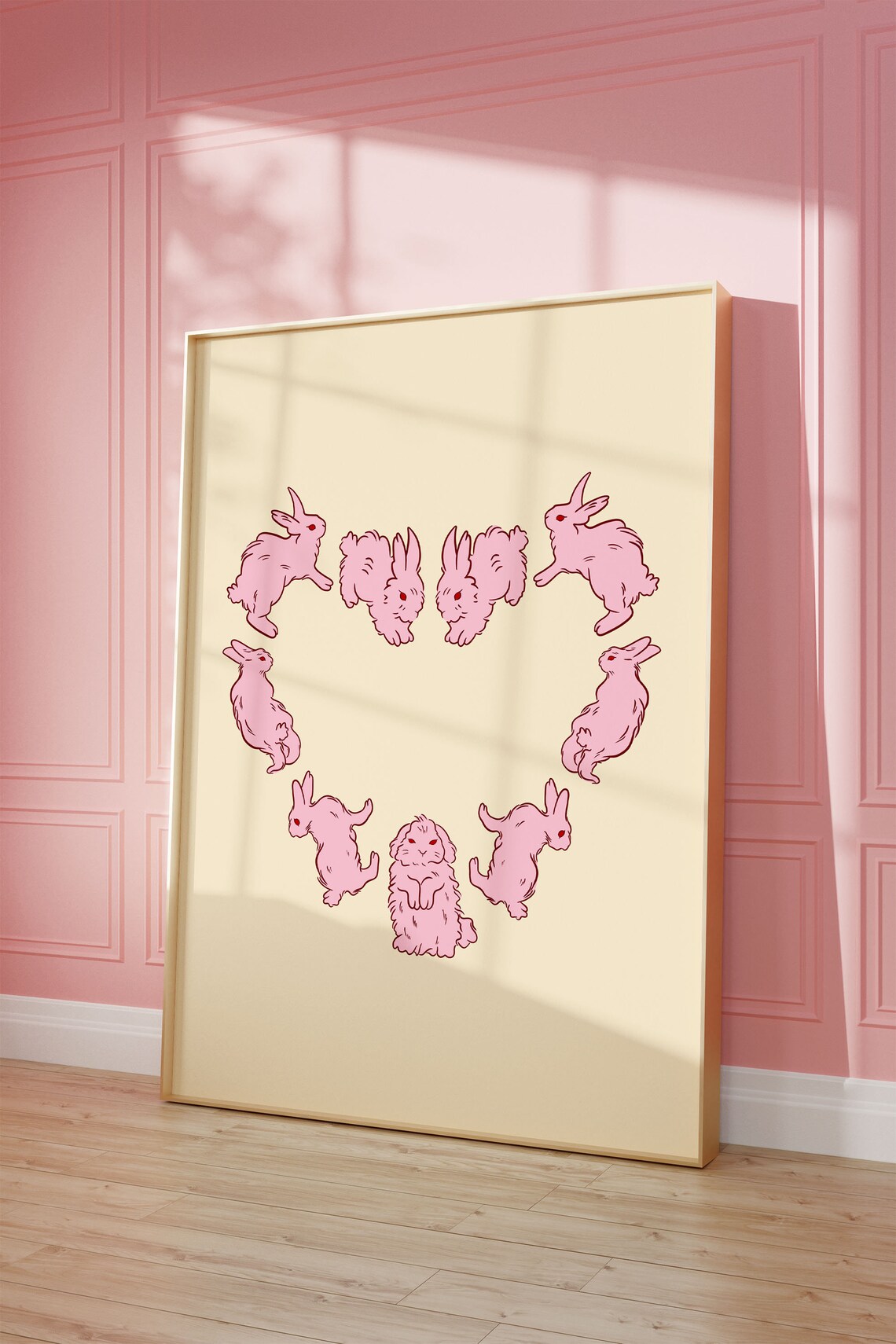 Rabbit Minimalist Wall Art Print, Pink Heart - Image 3