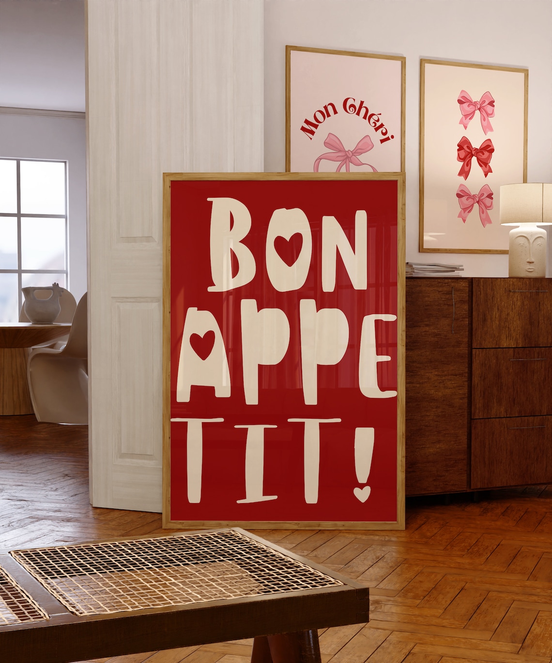 Big Bold Red Bon Appetit French Kitchen Typography Quote Poster