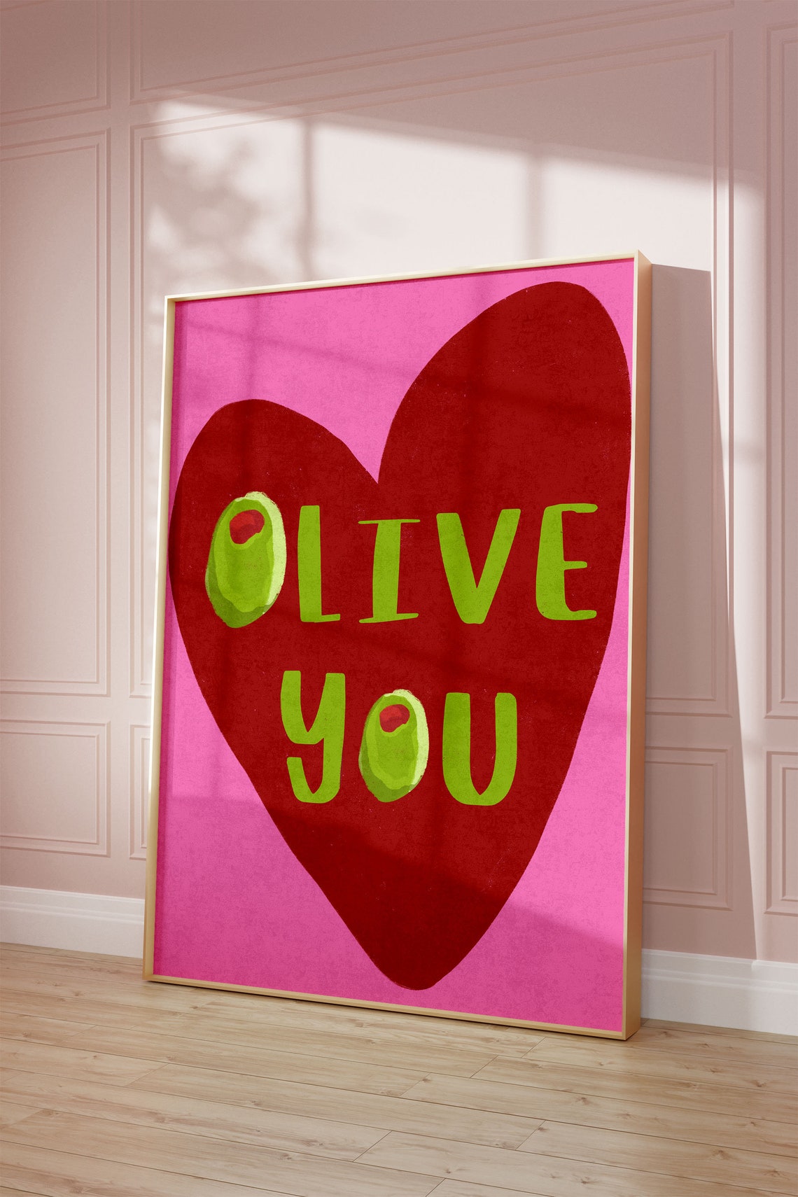 OLIVE YOU Pun Heart Funny Pink Valentines Kitchen Art Poster - Image 2