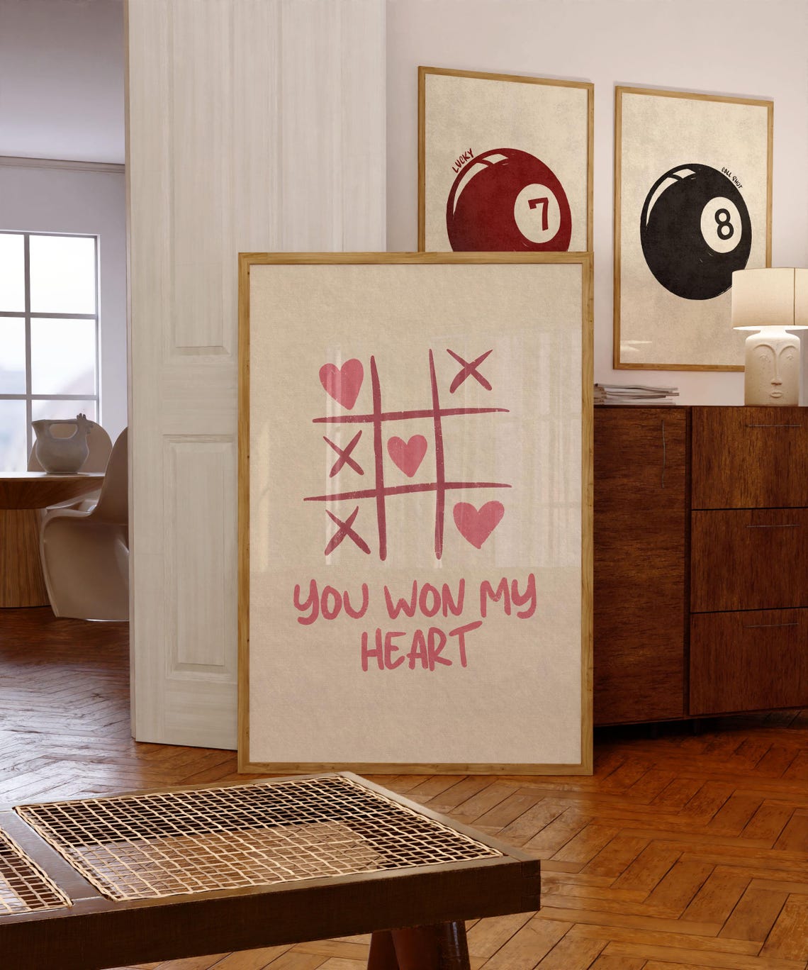You Won My Heart Tic Tac Toe Game Pink Romantic Quote Poster - Image 4