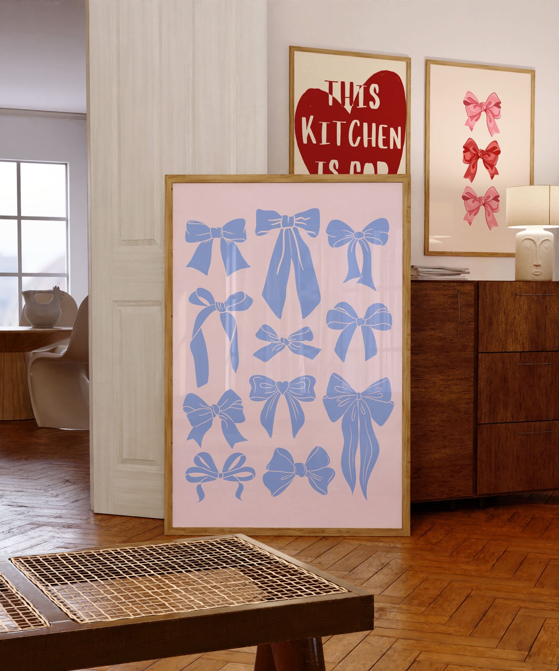 Blue Ribbon Bows Collage Minimalist Coquette Aesthetic Poster - Image 2