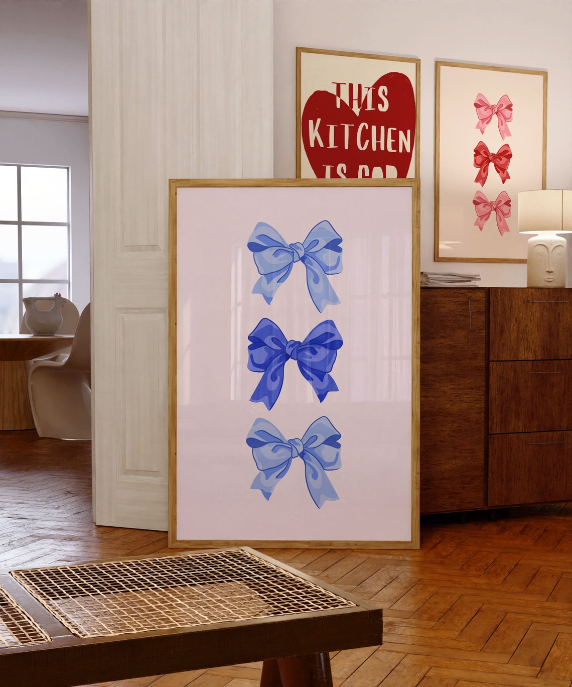 Blue Coquette Bows Trio Preppy Bedroom Aesthetic Wall Poster - Image 3