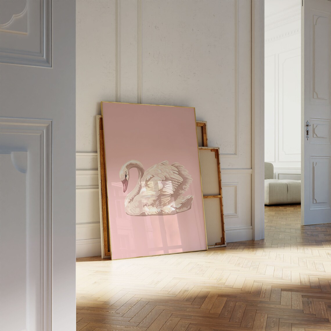 Swan Vintage Wall Art Poster, Soft Pink Decor - Image 3