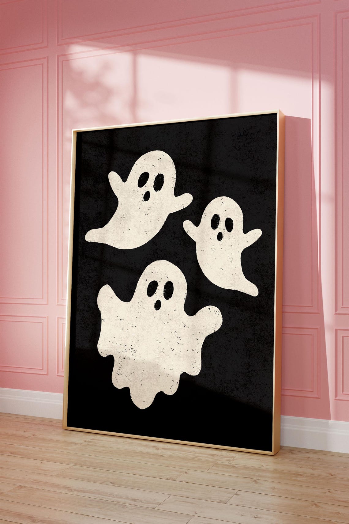 Cute Spooky Ghost Trio Black Background Halloween Decor Poster - Image 3