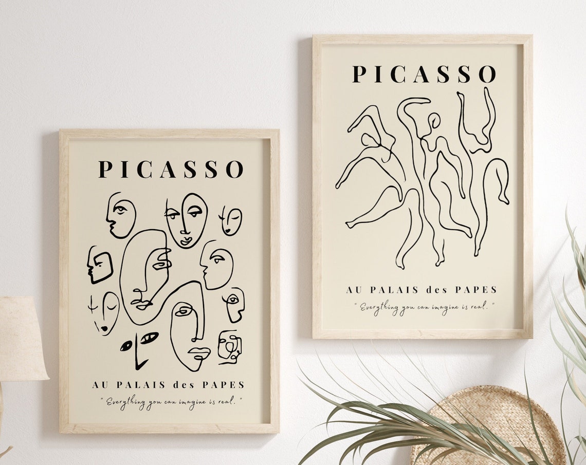 Picasso Line Art Faces Exhibition Style Beige Minimalist Poster - Image 6