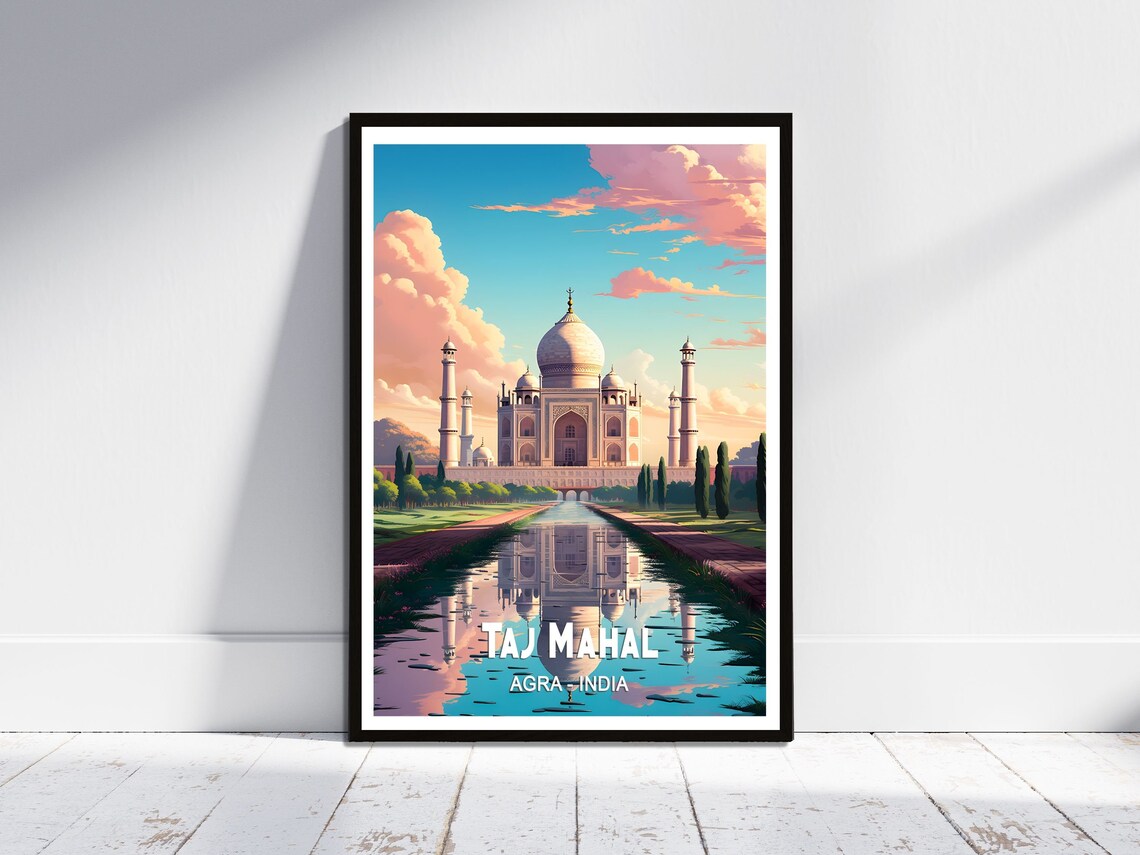 Taj Mahal Agra India Marble Mausoleum Reflection Travel Poster
