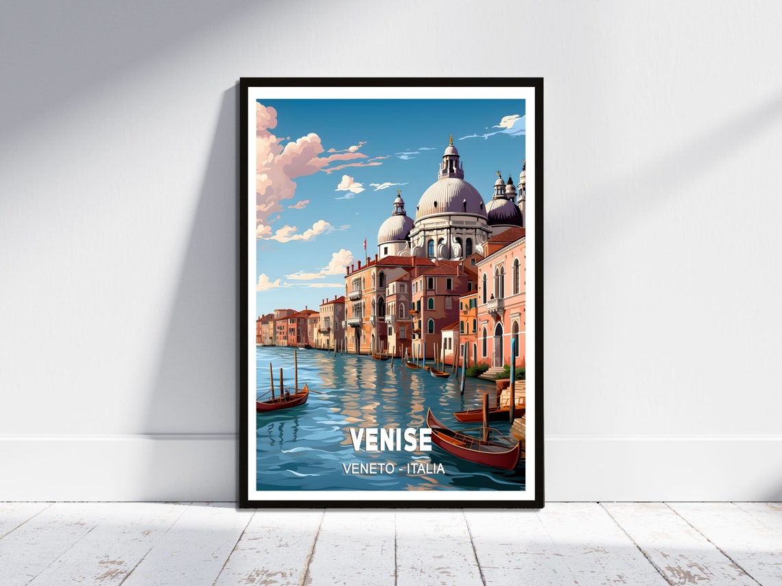Venice Italy Canal Gondolas Basilica Veneto Vintage Travel Poster